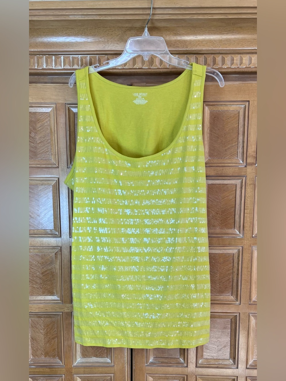 Lane Bryant 22/24 Lime Green Sequined Stripe Tank Top Plus Size Sleeveless